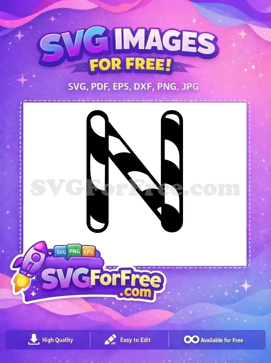 A free monochrome striped candy cane letter N SVG design for Christmas-themed projects.