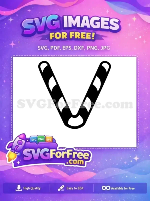 A free striped candy cane in a bent V-shape, perfect for holiday designs and Christmas decorations.