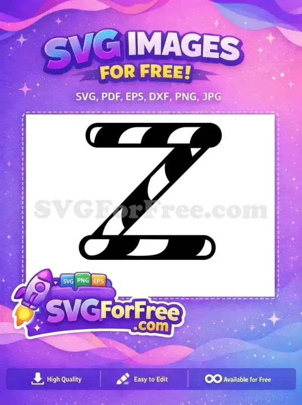A striped candy cane letter Z, designed as a festive monogram, perfect for Christmas projects, and available as a free design.