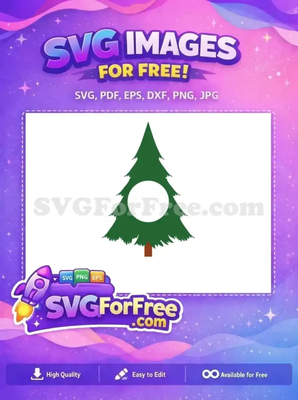 Free Green Christmas Tree in White Circle Frame SVG A free green Christmas tree inside a white circle frame, ideal for holiday-themed designs and decorations.