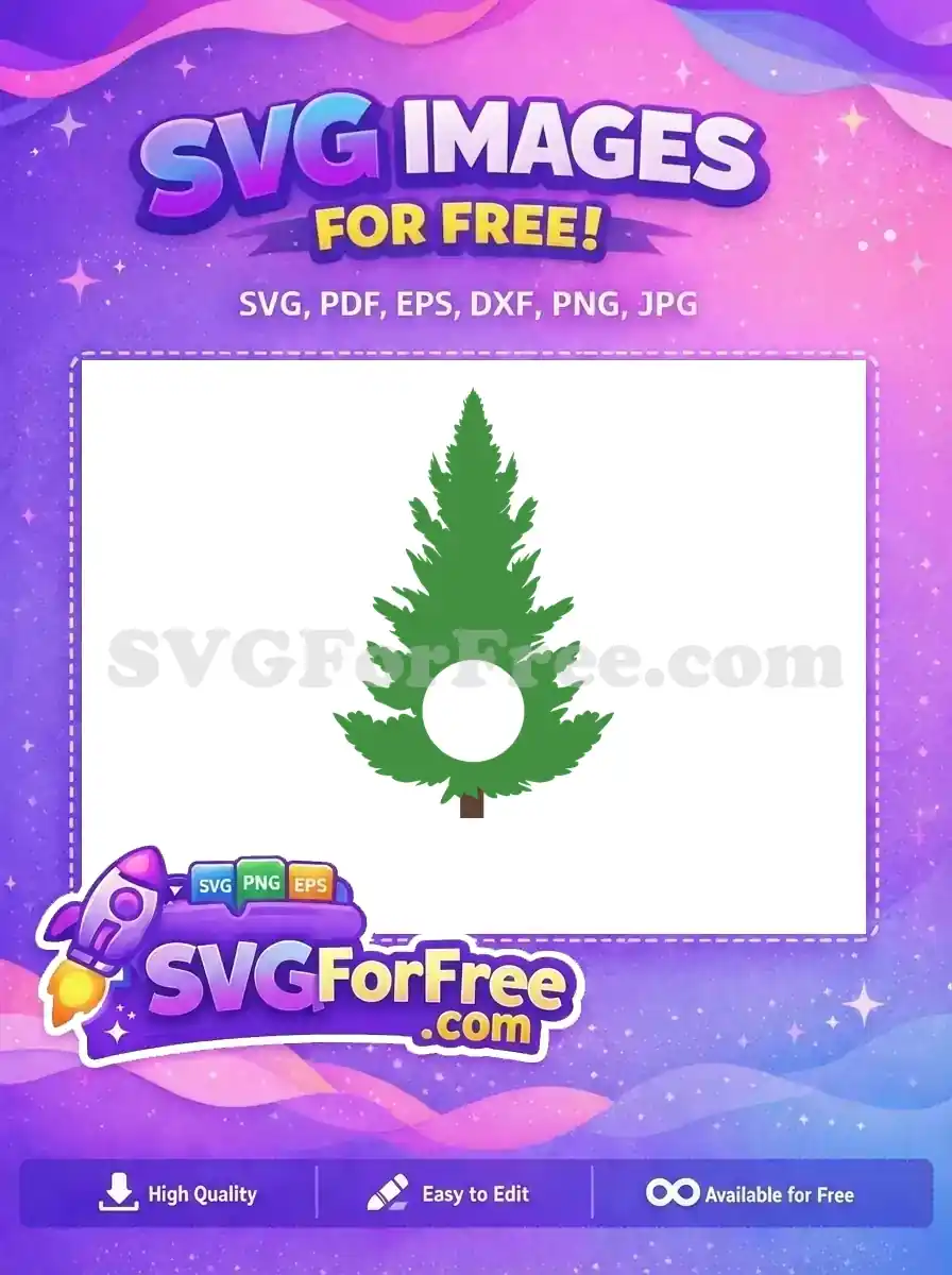 Free Green Christmas Tree White Circle Free Brown Trunk Evergreen Christmas Free SVG