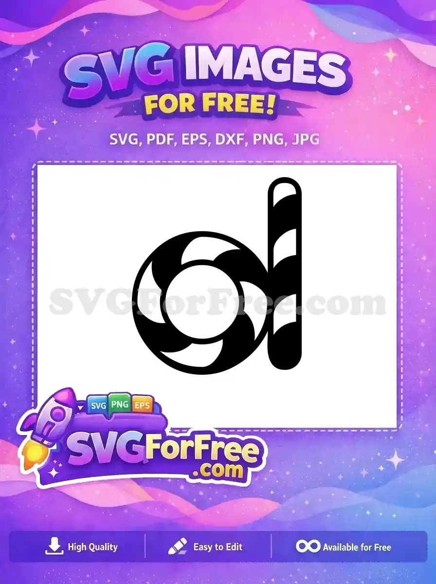 Free design of a peppermint swirl candy cane striped letter 'D' perfect for Christmas and holiday projects.