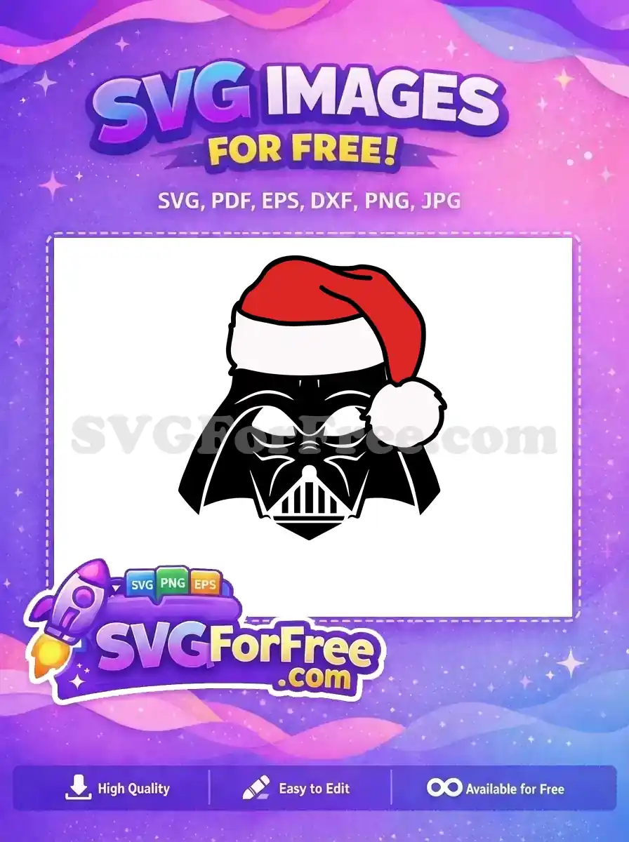 Free design of a Christmas Santa hat and Darth Vader helmet, perfect for festive Star Wars-themed crafts and projects.