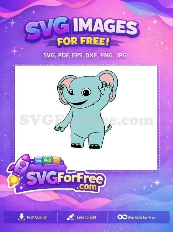 Free Happy Blue Elephant Free Pink Ears Waving Cocomelon Free SVG Free Happy Blue Elephant Free Pink Ears Waving Cocomelon Free SVG
