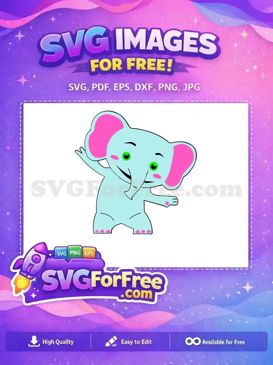 Free Blue Elephant Free Happy Pink Green Eyes Cocomelon Free SVG