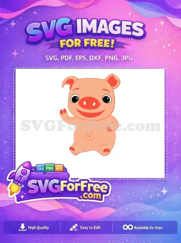 Free Happy Pink Pig Free Waving Cute Cocomelon Movie Free SVG