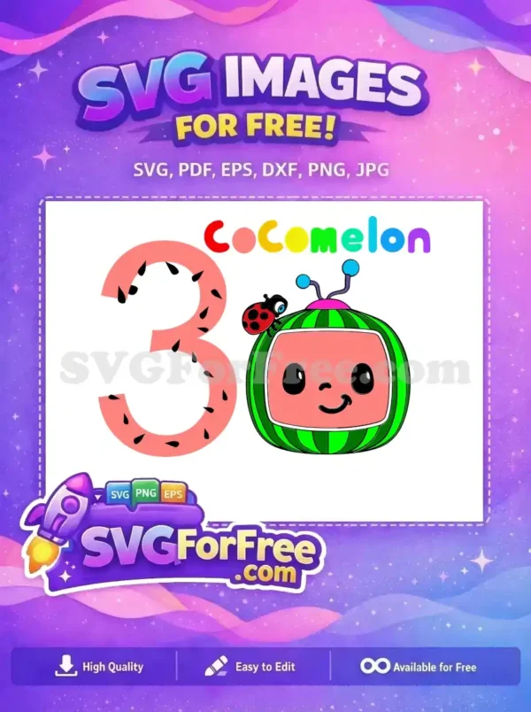 Free Pink Watermelon Three Free Happy Cocomelon Ladybug Character Cocomelon Movie Free SVG