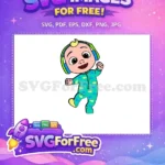 Free Smiling JJ Free Headphones Teal Pajamas Cocomelon Free SVG - Instant Download