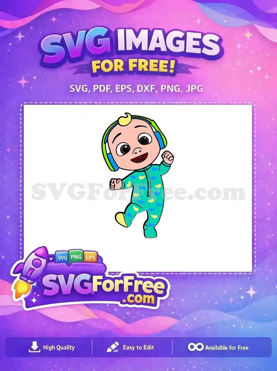 Free Smiling JJ Free Headphones Teal Pajamas Cocomelon Free SVG