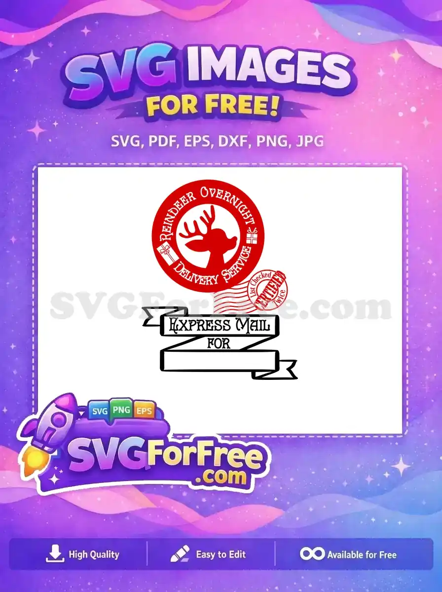 A free, festive reindeer delivery stamp design for Christmas with a certified express mail theme.