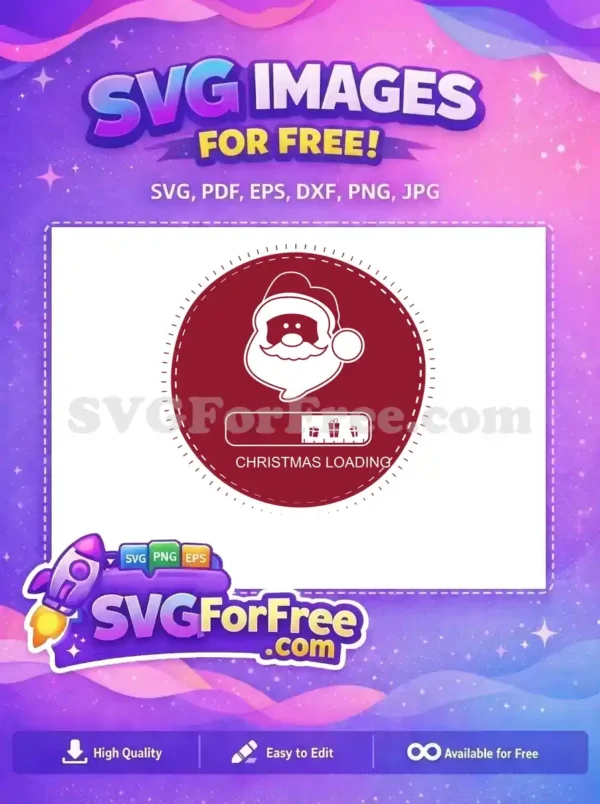 A free Christmas-themed SVG design showing Santa Claus with a loading bar of gifts, symbolizing Christmas anticipation.
