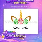 Free Magical Unicorn Brown Ears Free Peppermint Swirl Candy Christmas Free SVG - Instant Download