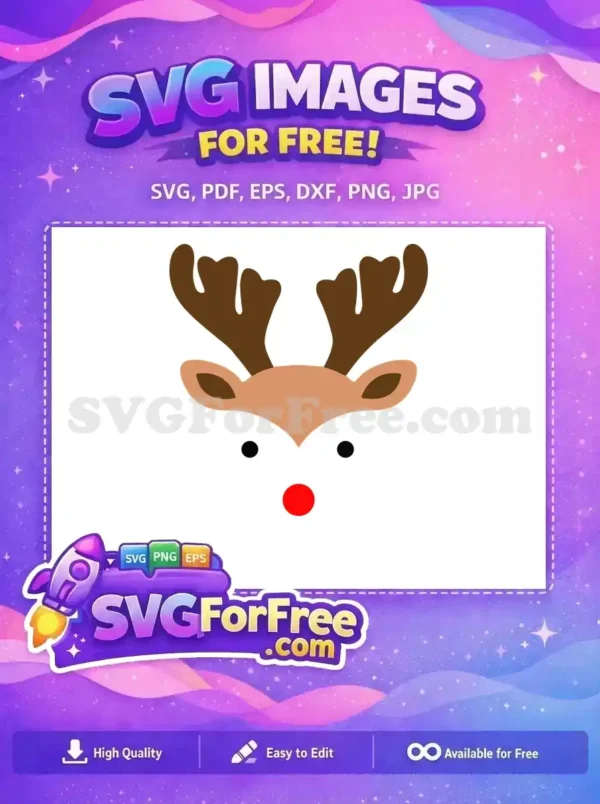 A cute free Rudolph reindeer design with antlers and a red nose, perfect for Christmas projects.