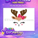 Free Cute Reindeer Free Pink Bow Antlers Christmas Quotes Free SVG - Instant Download