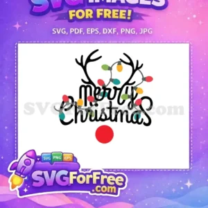 A festive 'Merry Christmas' design with reindeer antlers and colorful lights, featuring a red nose.