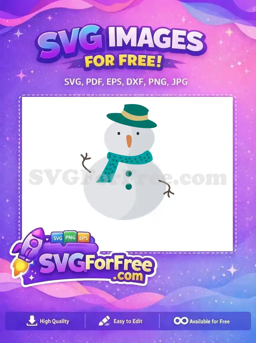 Free snowman design with a teal hat, teal scarf, and simple features, perfect for Christmas-themed projects.