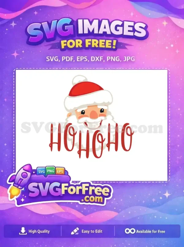 Free Santa Ho Ho Ho Christmas Design SVG A cheerful Santa Claus wearing a red hat, smiling with a Ho Ho Ho expression in this free SVG design.