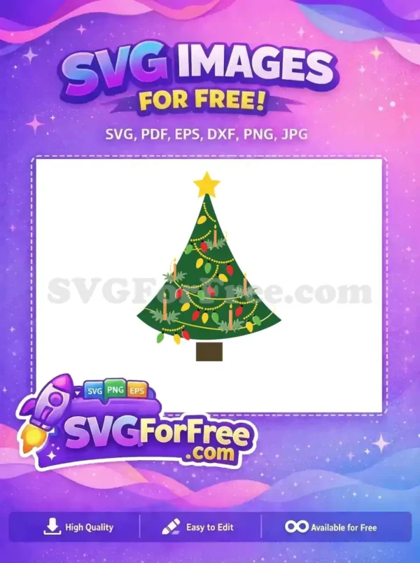 A simple, colorful Christmas tree adorned with candles, bright lights, and a star, ideal for holiday crafts.