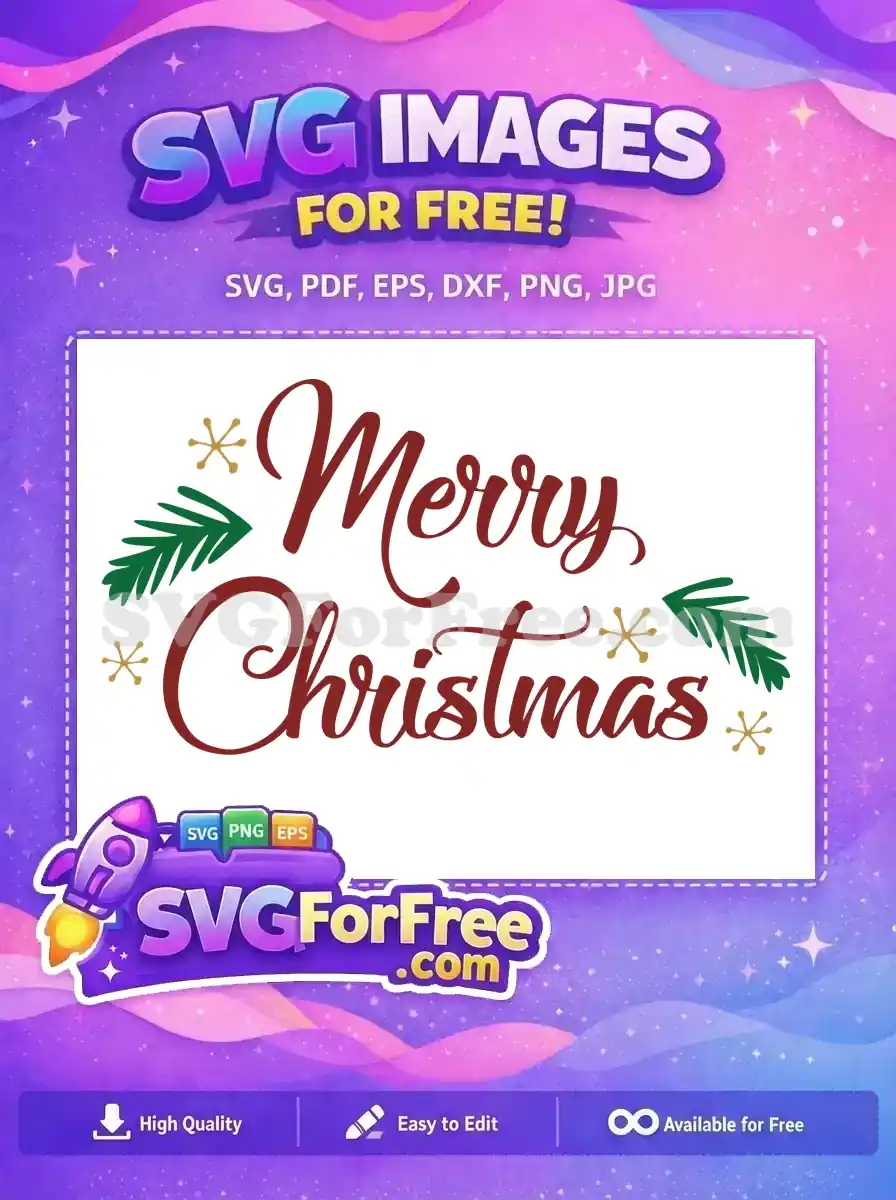 A free, festive Christmas script design with pine leaves and snowflakes, perfect for holiday projects.