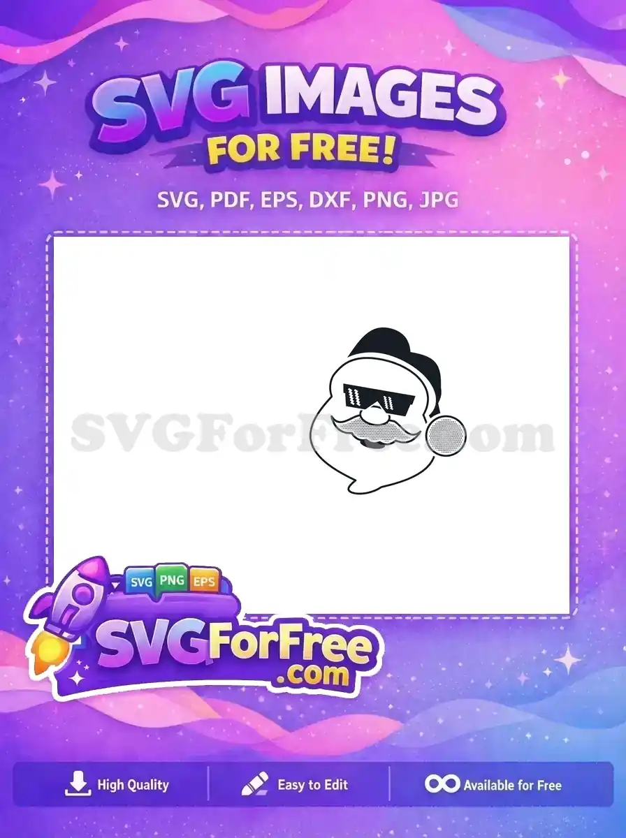 A free SVG design of a Santa with pixelated glasses and a dotted beard, ideal for Christmas-themed T-shirts.