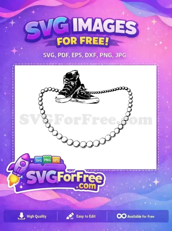 Free design of black Chuck Taylor shoes surrounded by an elegant pearl necklace forming a heart shape.
