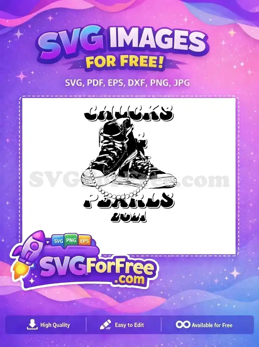 A stylish free design of black Chuck sneakers intertwined with white pearls, suitable for various projects.