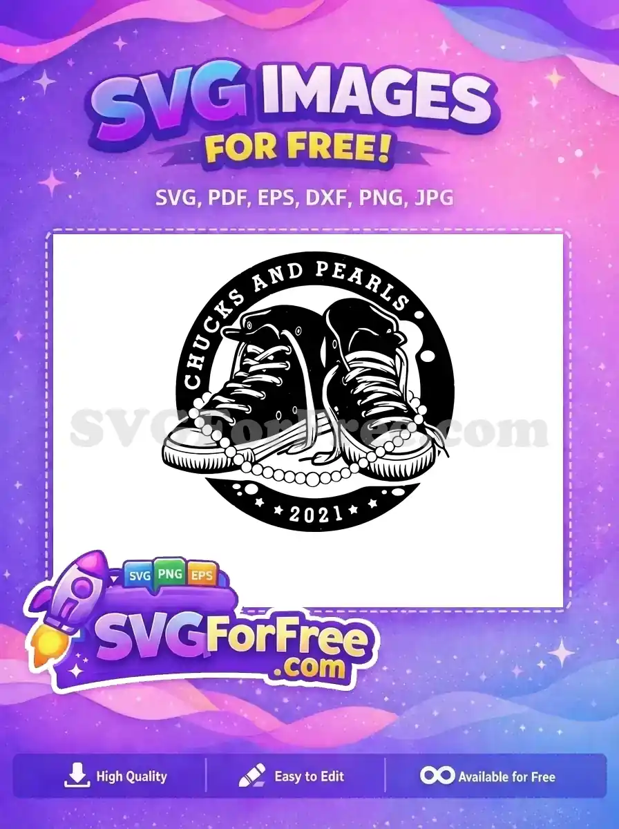 A free SVG design featuring black Chucks sneakers and elegant pearls, ideal for celebrations and casual style.