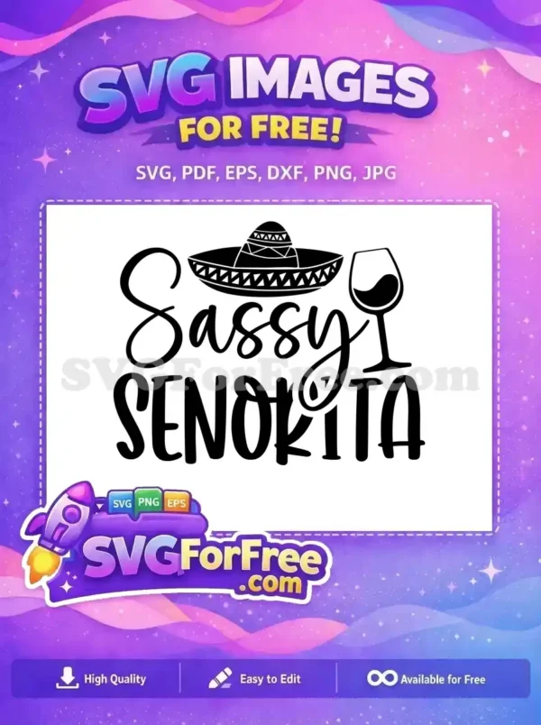 A festive free SVG design with a sassy sombrero and wine glass, perfect for Cinco de Mayo celebrations.