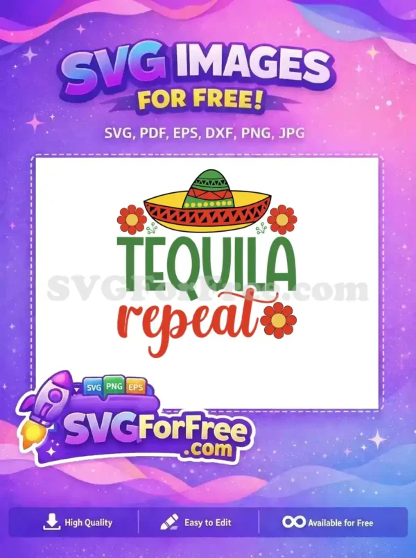 Free Colorful Sombrero and Tequila Floral Repeat SVG Design A free colorful sombrero and tequila floral repeat SVG design, ideal for Cinco de Mayo celebrations.