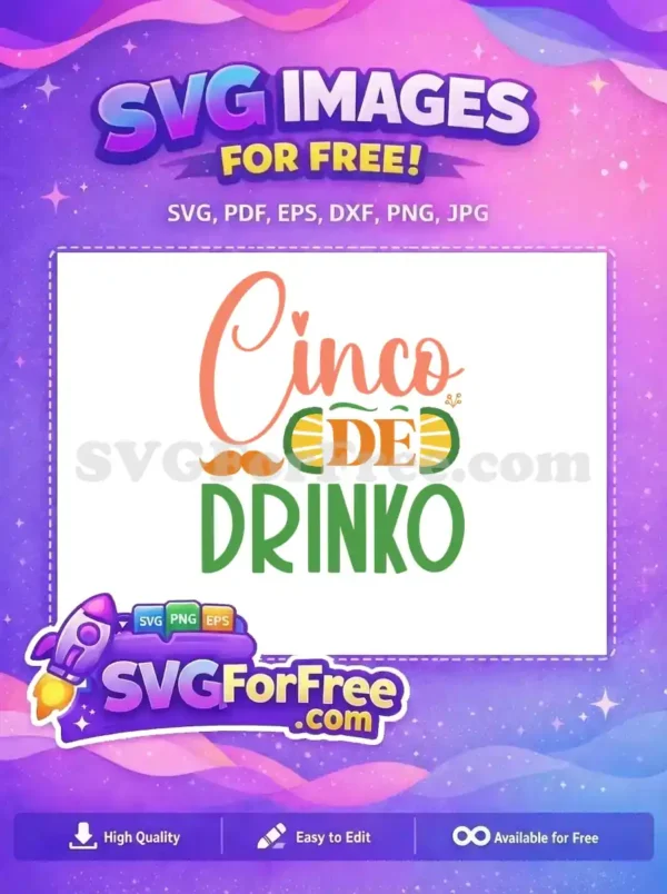 Free Cinco de Mayo SVG design featuring colorful text, a mustache, and a playful citrus pattern.