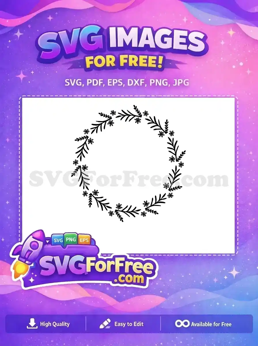 Free Black Leafy Branches Free Doodle Flowers Circle Wreath Free SVG