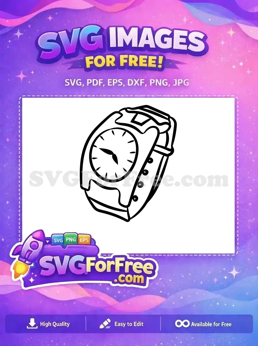 Free Black Line Art Free Wristwatch Drawing Clock Free SVG
