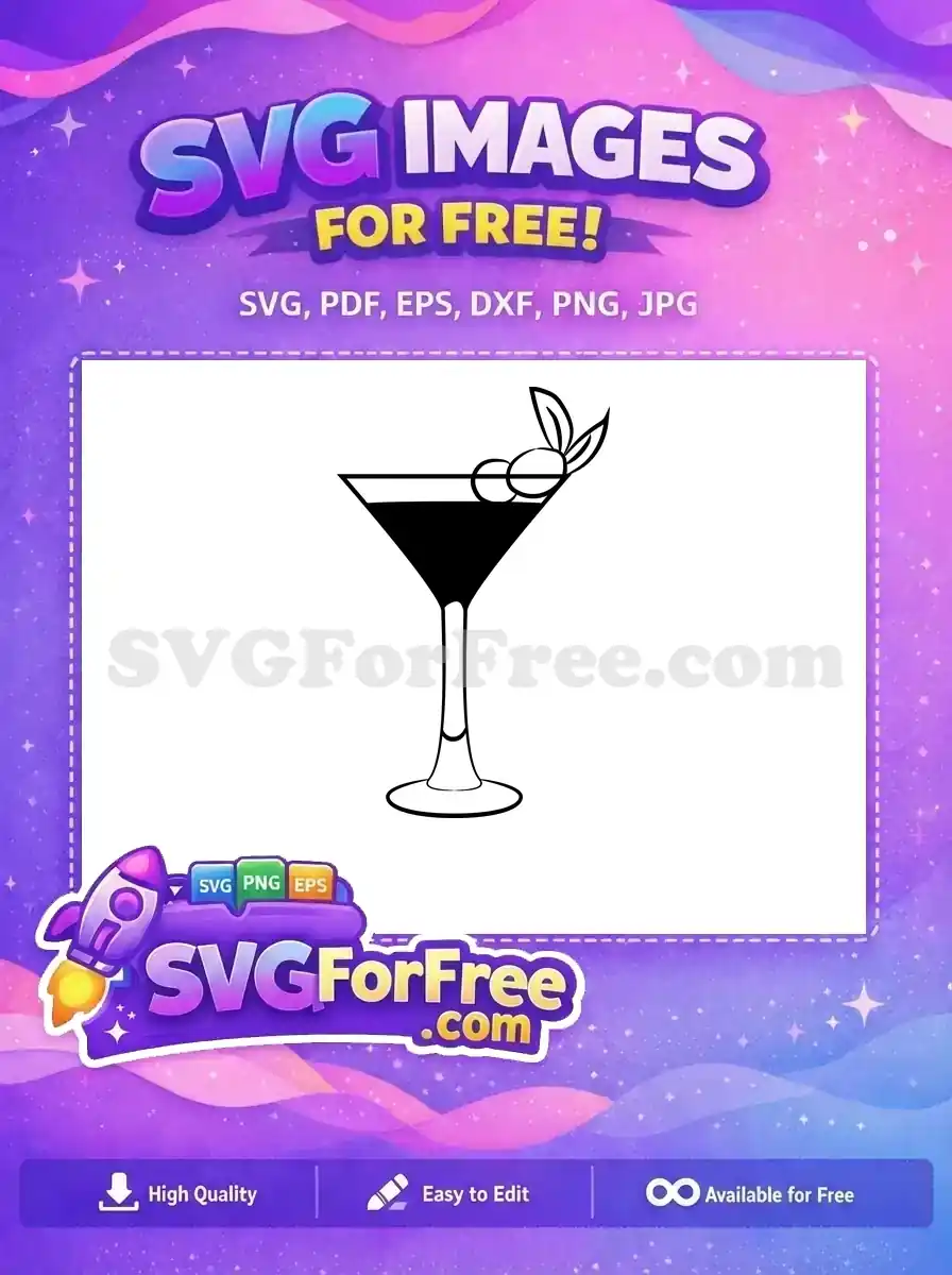 Free Black Martini Glass Free Olive Garnish Cocktail Party Free SVG
