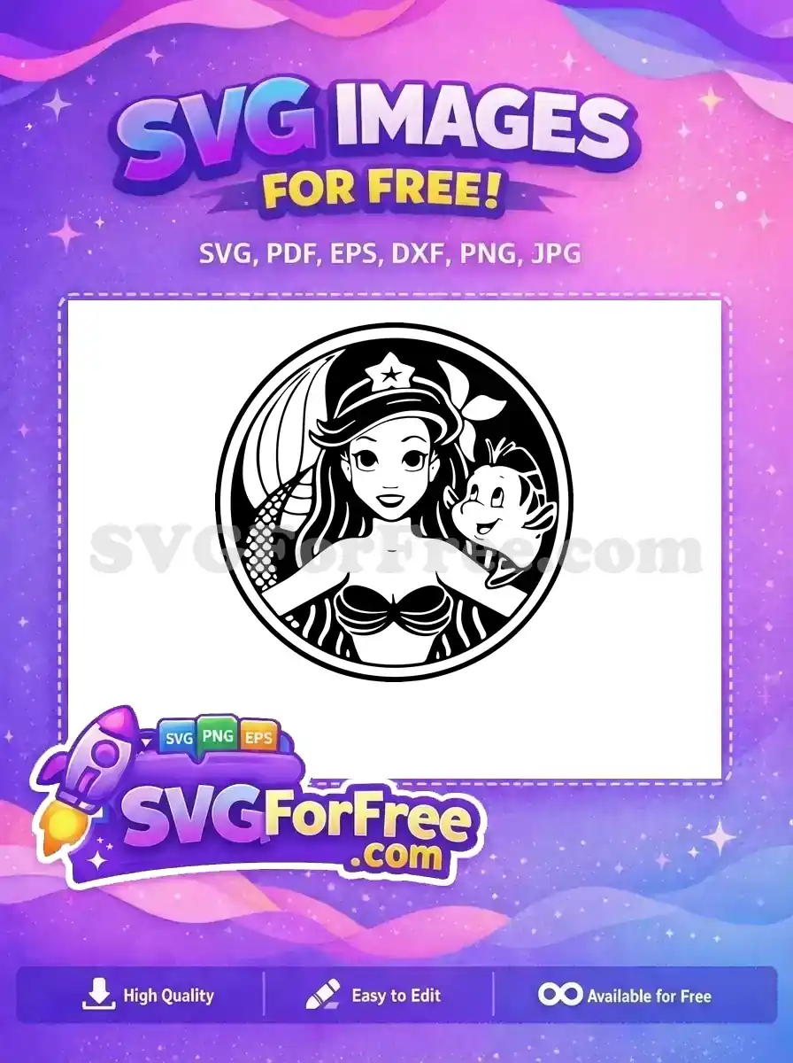 Free Smiling Ariel Free Flounder Star Mermaid Coffee Free SVG