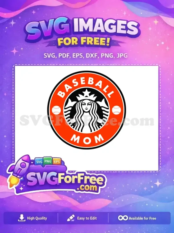 Free Siren with Baseballs Free Orange Baseball Mom Starbucks Coffee Free SVG