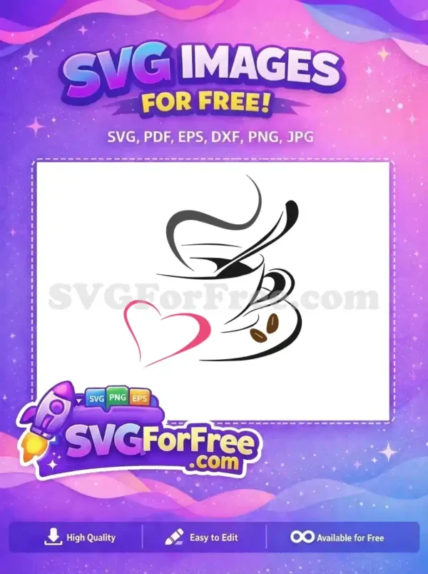 Free Steaming Coffee Cup Free Pink Heart Design Coffee Love Free SVG