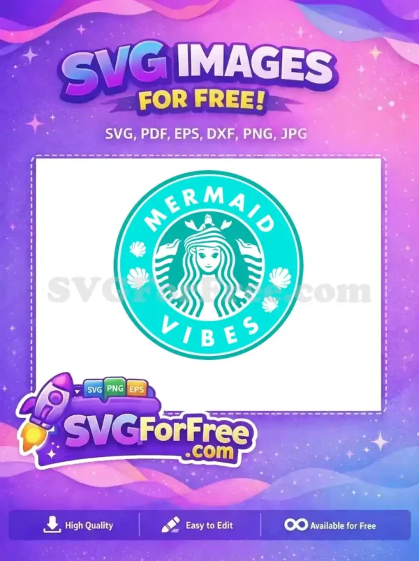 Free Teal Mermaid Logo Free White Shells Coffee Vibes Free SVG