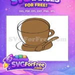 Free brown coffee cup Free simple spoon saucer Coffee Shop Decoration Free SVG - Instant Download