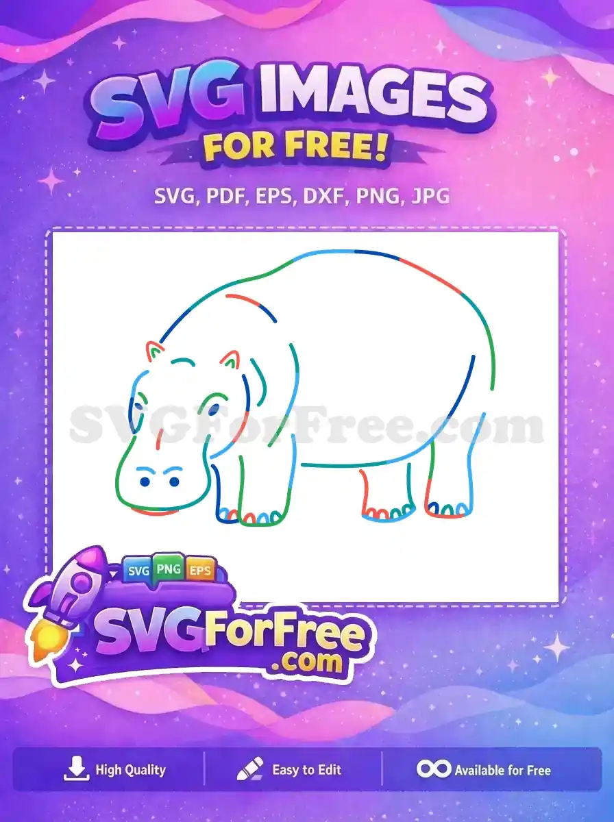 Free Colorful Segmented Hippo Free Calm Blue Eyes Doodle Animal Free SVG