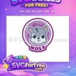 Free Cute Grey Wolf Free Smiling Pink Ears Colorful Animal Icon Free SVG - Instant Download