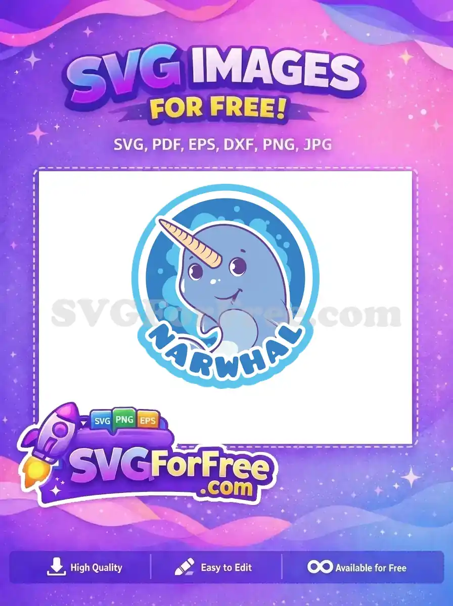 Free Happy Narwhal Free Yellow Tusk Colorful Ocean Animal Icon Free SVG