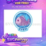 Free Happy Purple Fish Free Blue Bubble Background Colorful Animal Free SVG - Instant Download