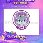 Free Cute Grey Wolf Free Purple Background Colorful Animal Icon Free SVG - Instant Download