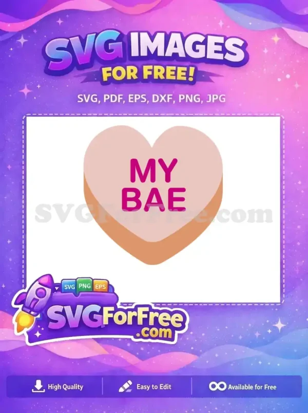 Free pink heart MY BAE Free magenta message Conversation Hearts Free SVG