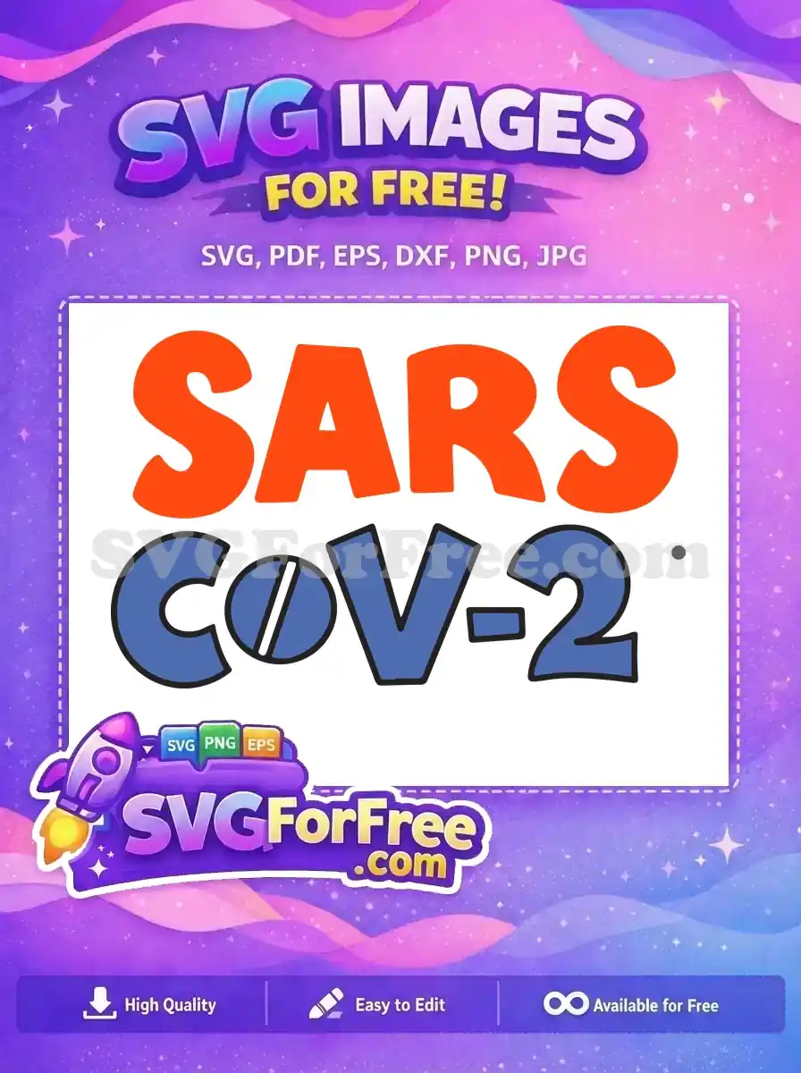 A free SVG design featuring 'SARS CoV-2' in playful orange and blue fonts, highlighting public health awareness. Download this free vector now!
