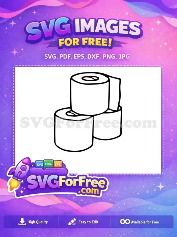 A clear, free SVG illustration of three stacked toilet paper rolls, perfect for any craft or digital design project.