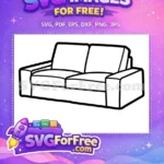 Free Simple Black Outline Free Two-Seater Padded Couch Living Room Free SVG - Instant Download