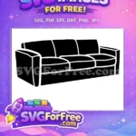 Free Couch Silhouette Design Free Three-Seater Sofa Living Room Free SVG - Instant Download