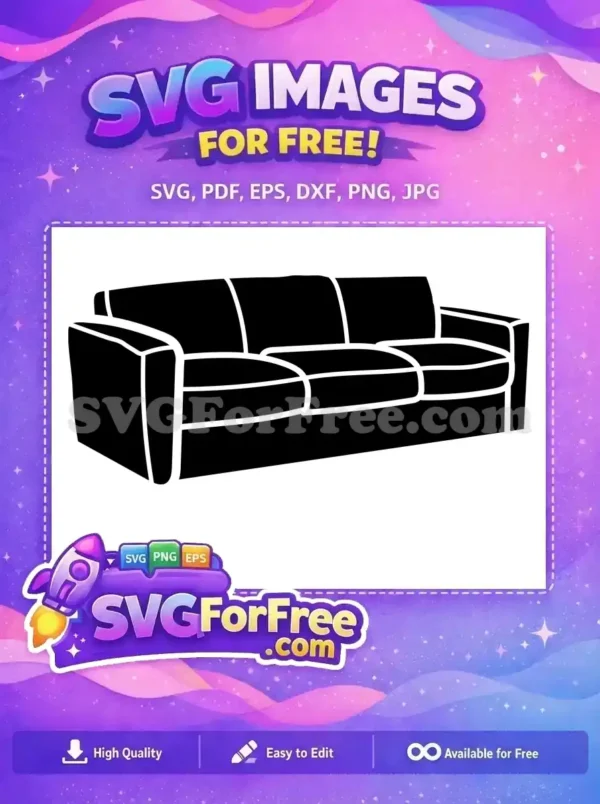 Free Couch Silhouette Design Free Three-Seater Sofa Living Room Free SVG