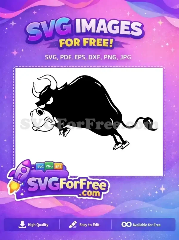 Free Angry Black Bull Free White Horns Charging Cow Bull Free SVG